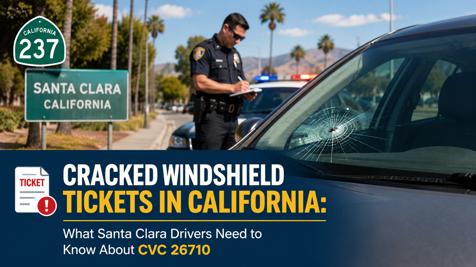 Cracked Windshield Tickets in California: What Santa Clara Drivers Need to Know About CVC 26710